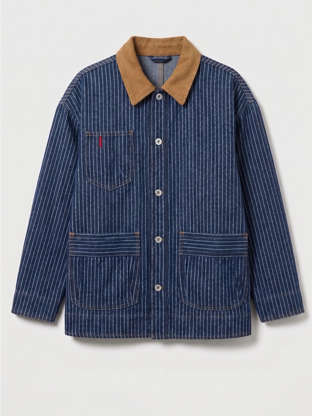 Corduroy Collar Stripe Denim Shacket Trucker Jacket - Boutique